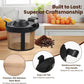 Stainless steel mesh coffee filter with reinforced easy-lift tab and black lid