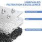 Activated carbon filter media with white resin particles and small bubbles