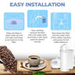 White water filter cartridge with pleated sides, shown next to coffee