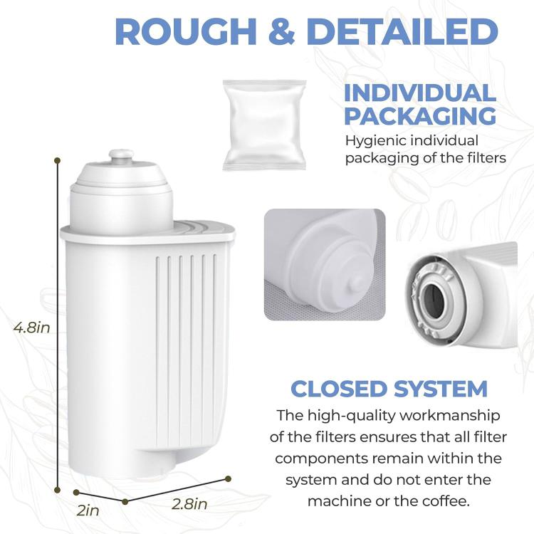 White water filter cartridge with individual packaging, front and side views