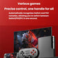 Gray wireless game controller held in front of a game console screen