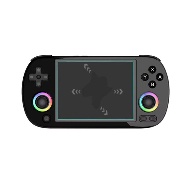 Tempered glass screen protector for handheld console, blue alignment outline on screen