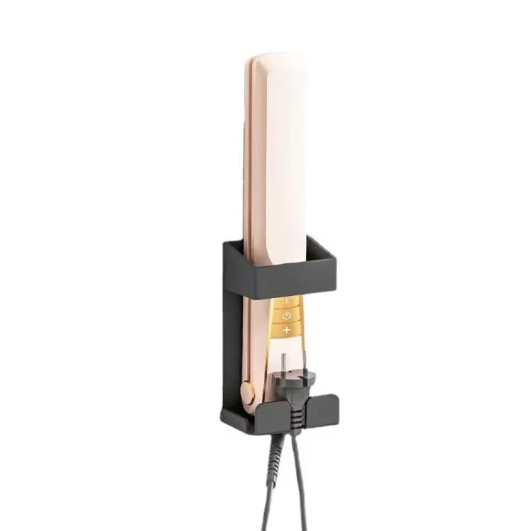 Black wall-mount curling iron holder with heat-resistant cradle and cord organizer