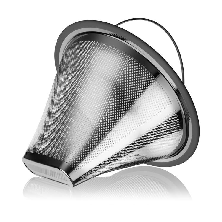 Stainless steel mesh coffee filter basket, cone shape with black edge