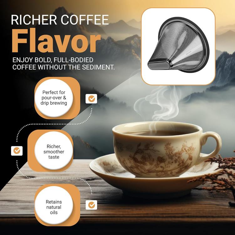 Stainless steel mesh coffee filter cup insert with fine perforations