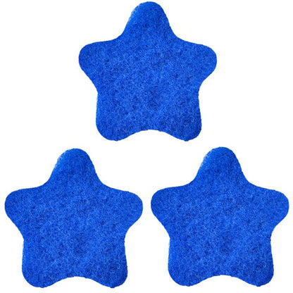 Blue felt star-shaped lint remover pads, set of three