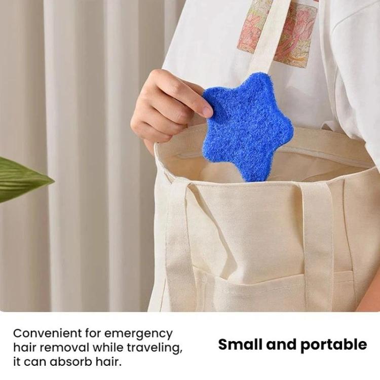 Blue felt star lint remover pad held in hand above a tote