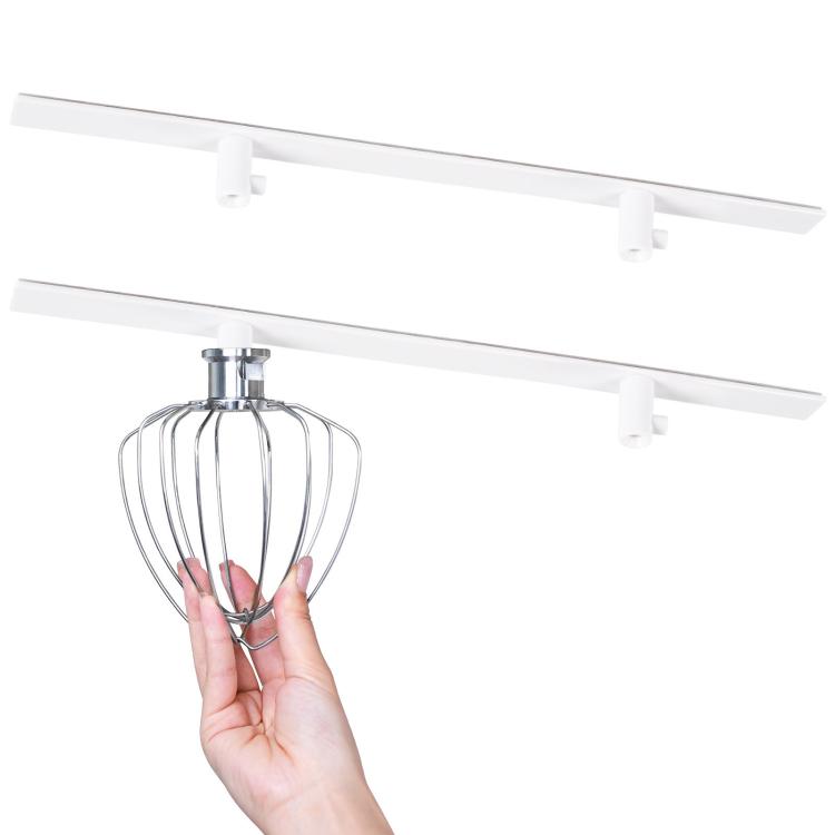 White wall-mount mixer accessory hook rail with whisk attachment, 4-pack