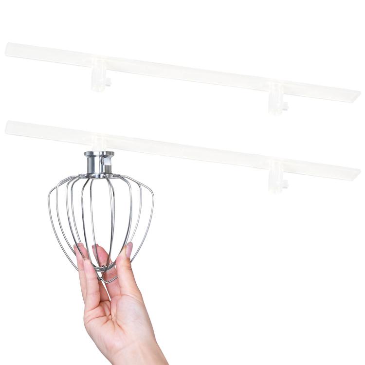 Transparent wall-mount mixer accessory hook rail with whisk attachment, 4-pack
