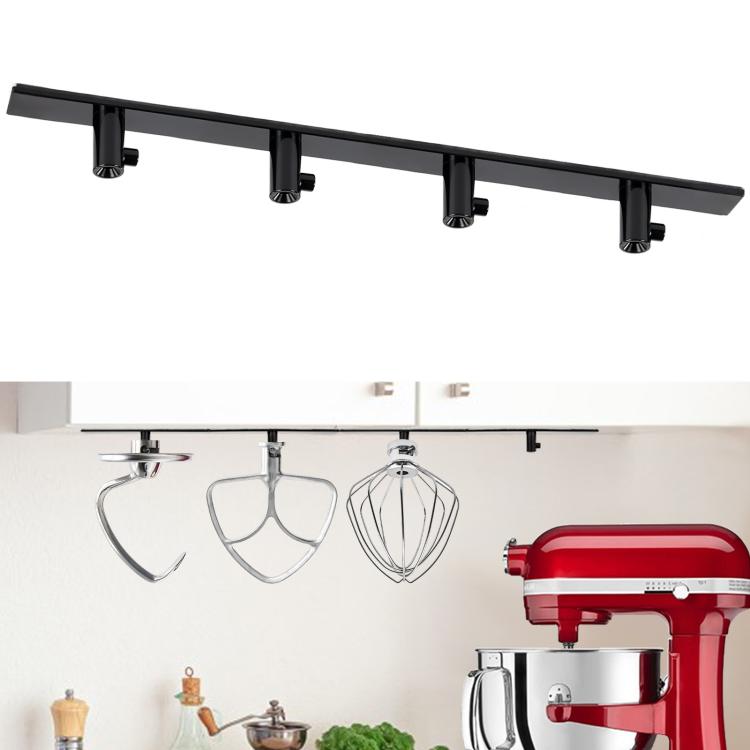 Black hook rail for mixer accessories, with whisk and other attachment hooks