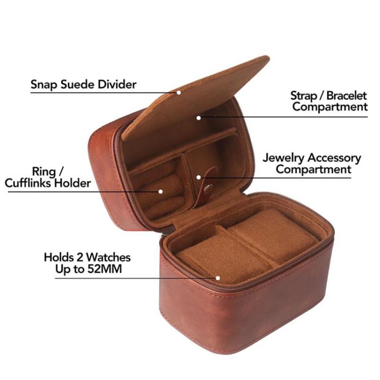 Lily-patterned Watch Case With Zipper Leather Watch Storage Pouch