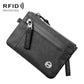 Black RFID card holder wallet with red zipper and front key strap