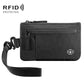 Black RFID card holder with hook clip strap and front zipper pocket
