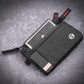 Black RFID card holder wallet with red zipper and lanyard strap