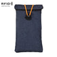 Blue roll-up drawstring RFID shielding pouch with round snap toggle