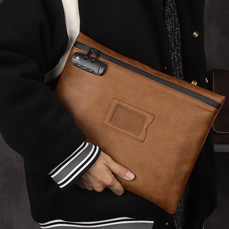KOSMCCO CL250 Password Lock Leather Document Pouch A4 Large Capacity File Organizer ID Holder