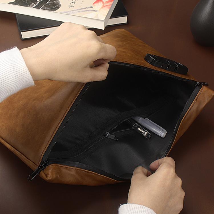 KOSMCCO CL250 Password Lock Leather Document Pouch A4 Large Capacity File Organizer ID Holder