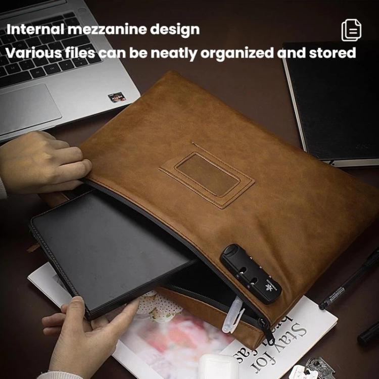 KOSMCCO CL250 Password Lock Leather Document Pouch A4 Large Capacity File Organizer ID Holder
