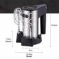 Compact electric egg mixer with whisk beaters and black base, silver housing