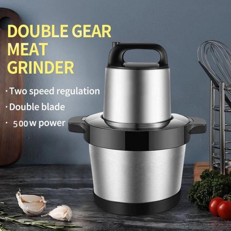 Double-gear stainless steel meat grinder with lifting handle and black base ring