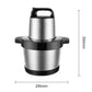 Stainless steel meat grinder dimensions view with handle and black base
