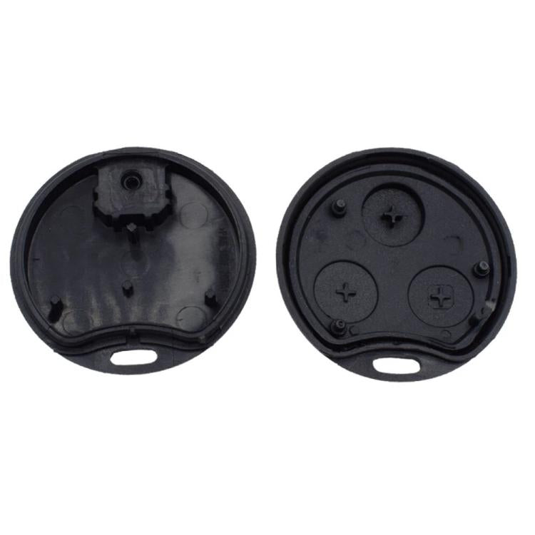 Black 3-button key fob case, rear shell view with openings