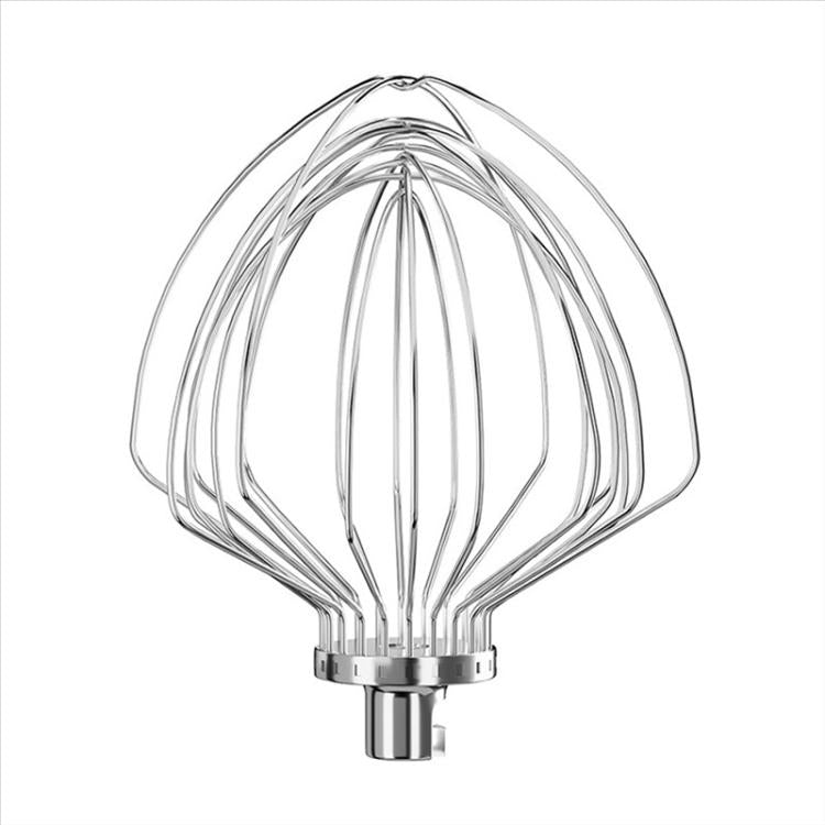 Stainless steel wire whisk head with looped tines and metal drive coupling