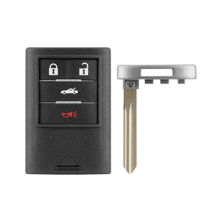 Black 3+1 button remote key fob case with metal key blade, Cadillac sedan style