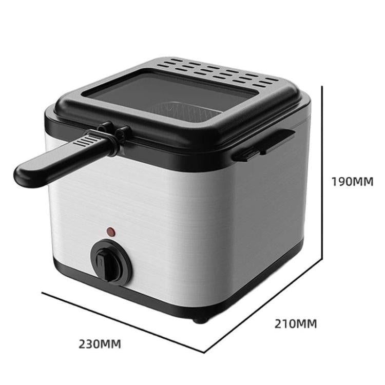 Household deep fryer with overheat protection, stainless steel body and viewing window, single handle