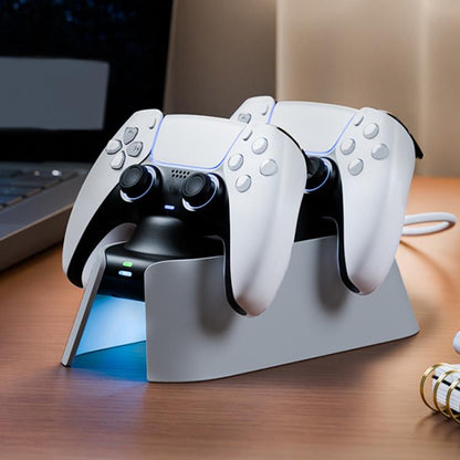 White game controller charging dock with dual controller rests
