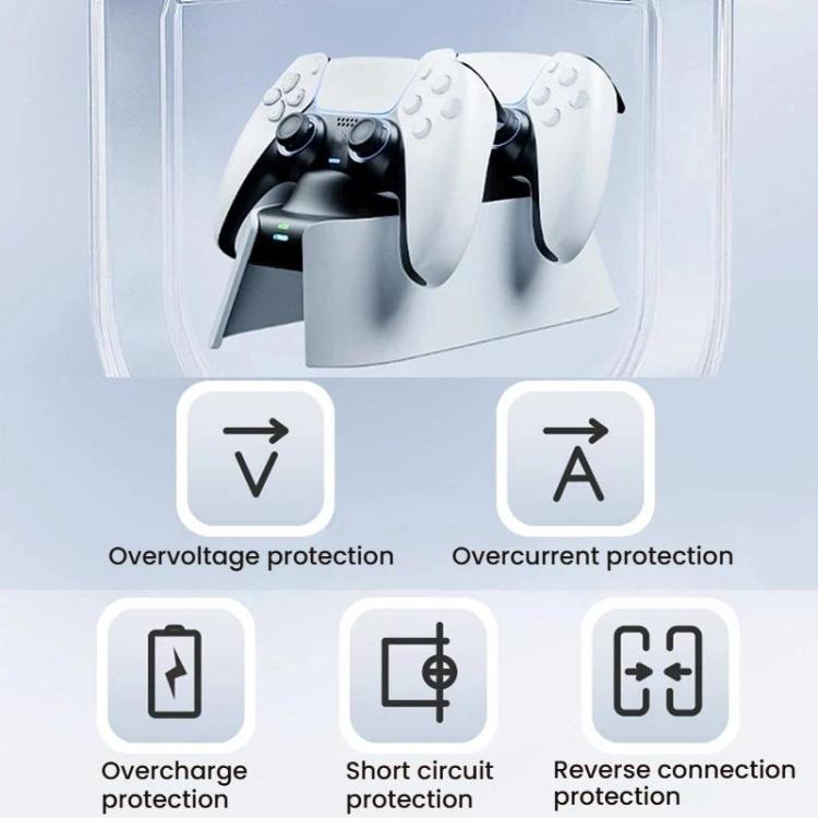 White dual controller charging dock with safety protection indicators