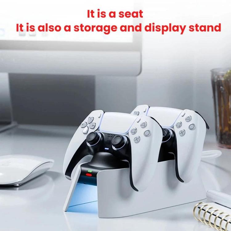 White charging dock for two controllers with stand and storage base
