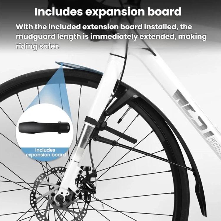 Front bike fender with installed expansion board attachment