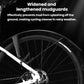 Front wheel with widened black mudguard for splash protection