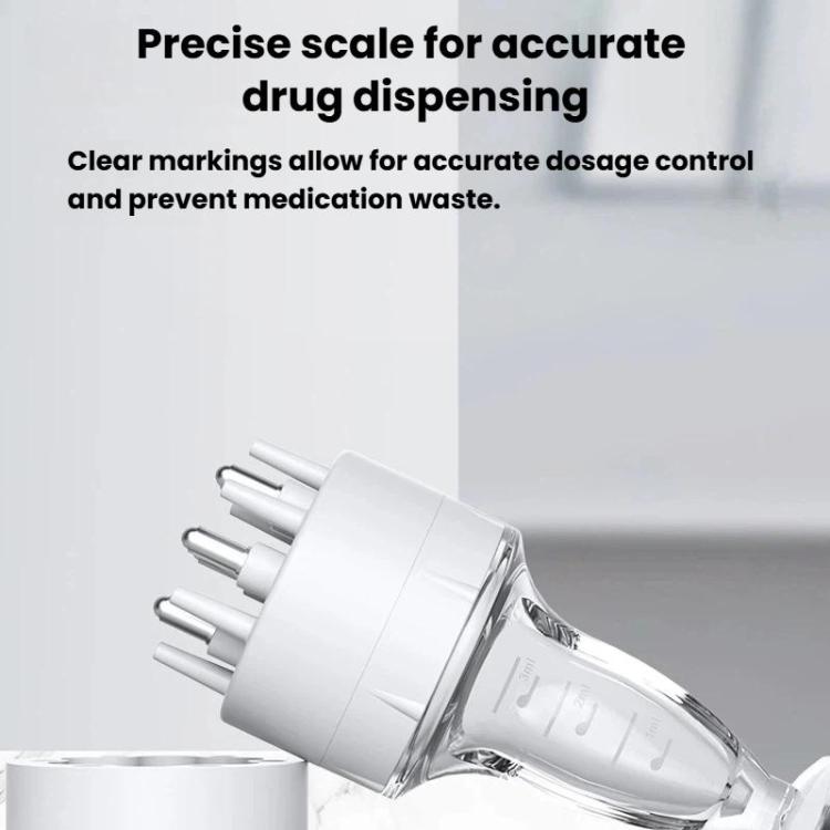 White-and-clear scalp serum applicator head with measurement markings and dispensing tips