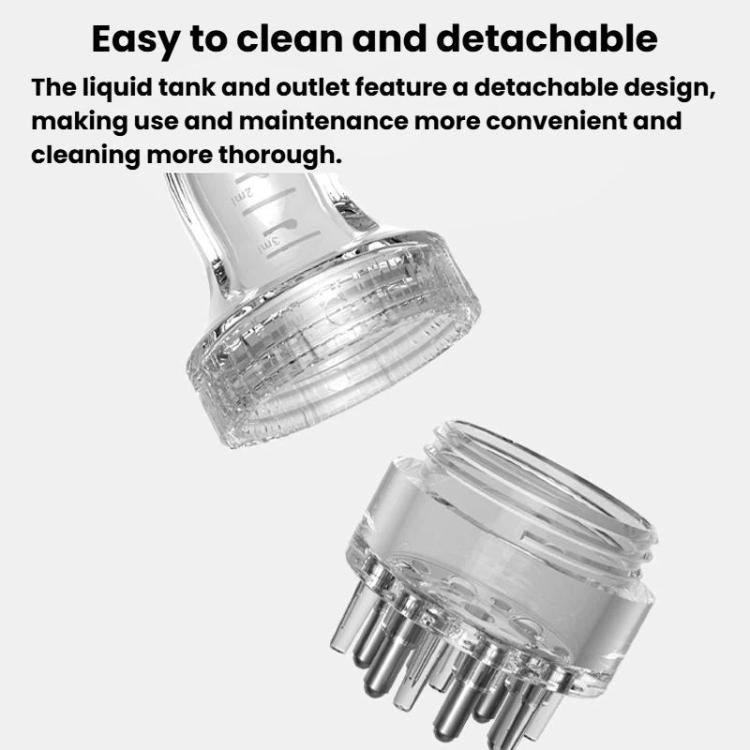 Detachable clear scalp serum applicator tank and base with multiple dispensing tips