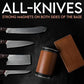 Brown magnetic roller sharpener cylinder with base magnets for sharpening knives