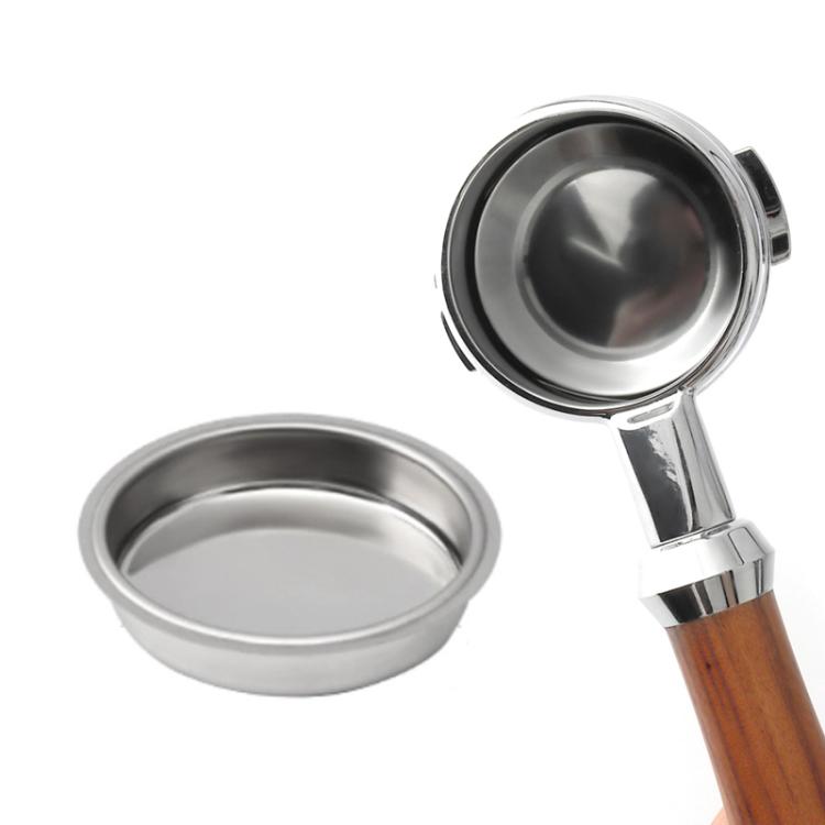 Stainless steel backflush blind basket disc and wooden-handled shower spray handle