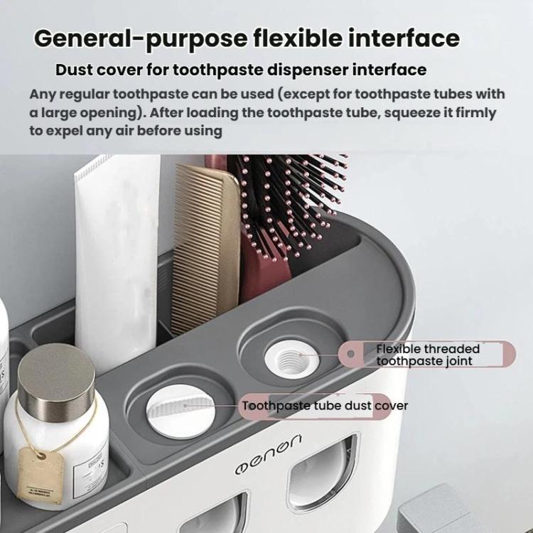 White toothbrush holder with gray dust-cover for toothpaste dispenser interface