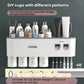 White toothbrush holder with multiple cups and dual toothpaste dispenser openings