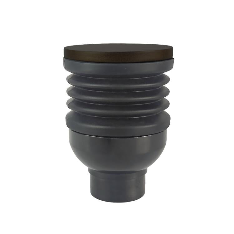 Black ribbed bean hopper air blower attachment with brown wood-style round lid