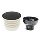 White ribbed bean hopper air blower attachment with black outlet cup and round lid