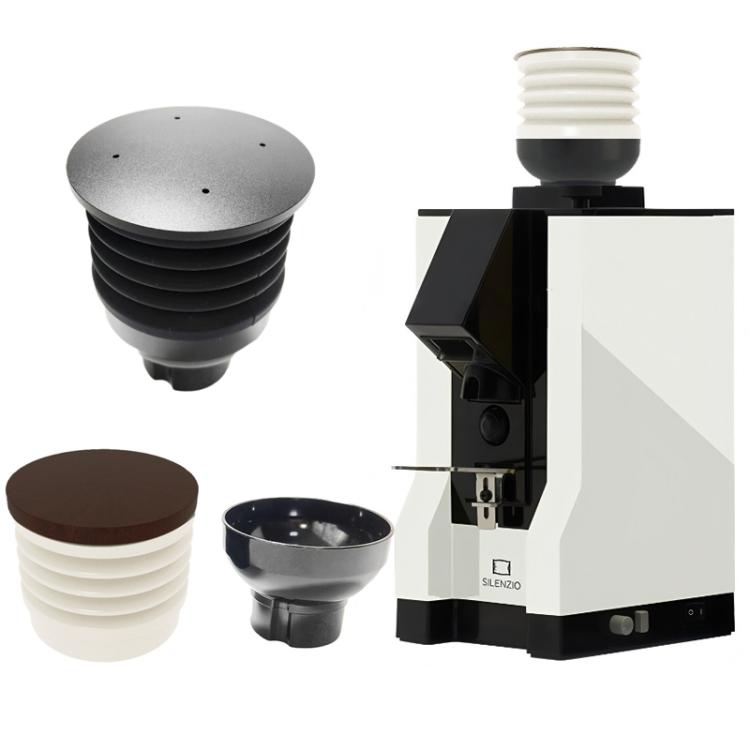 Bean hopper air blower attachment set: black and white ribbed hoppers with round lids