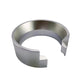 Silver magnetic dosing ring with two raised tabs for coffee grinder funnels.