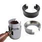 Black and silver magnetic dosing rings with raised tabs for coffee grinder funnels.