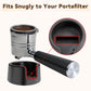 Black tamping base stand fitting snugly for portafilter and handle support