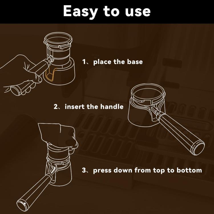 Black tamping base stand and handle shown for easy assembly and pressing
