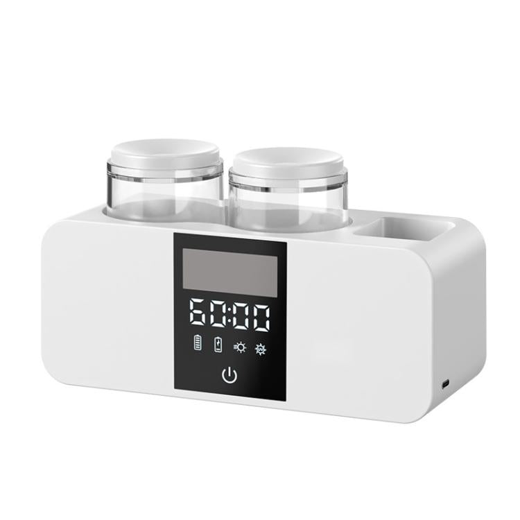White wall-mounted smart toothbrush holder with two cup lids and front digital display