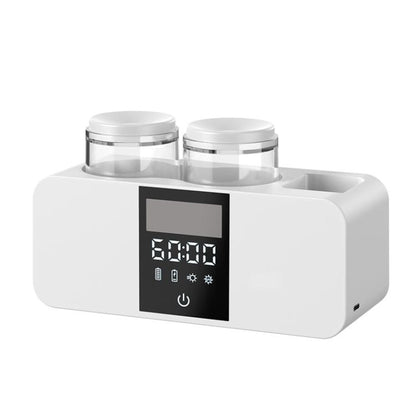 White wall-mounted smart toothbrush holder with two cup lids and front digital display