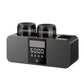 Black wall-mounted smart toothbrush holder with two cup lids and front digital display
